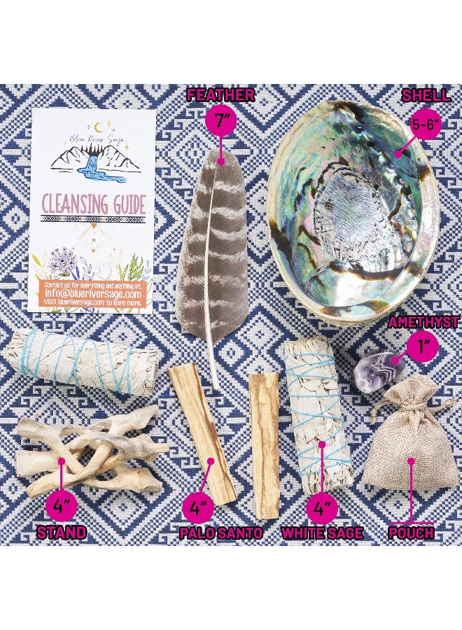 Blue River Sage Smudging & Energy Cleansing Kit with Amethyst, White Sage, Palo Santo, Abalone Shell, Stand & Guide (Regular) - Image 2